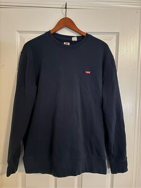 Levi's Men's Dark Navy Crewneck Sweatshirt with Red Logo